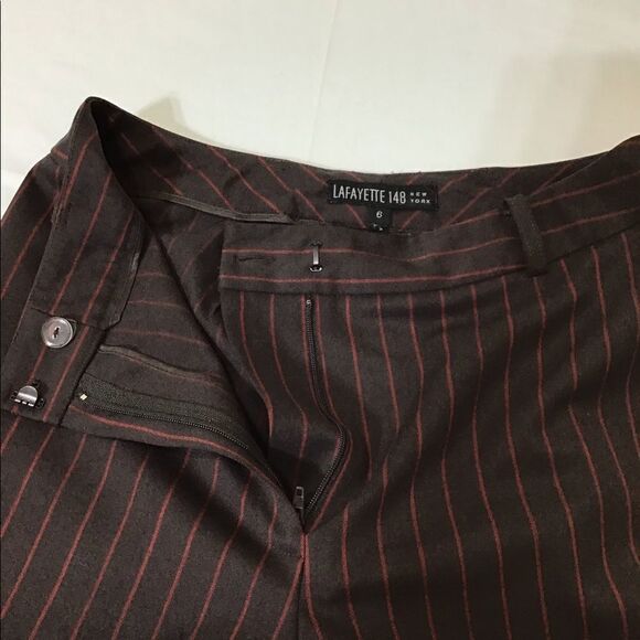 Lafayette 148 New York Brown Pinstripe 2-Piece Pantsuit Cuffed Hem - Picture 9 of 16